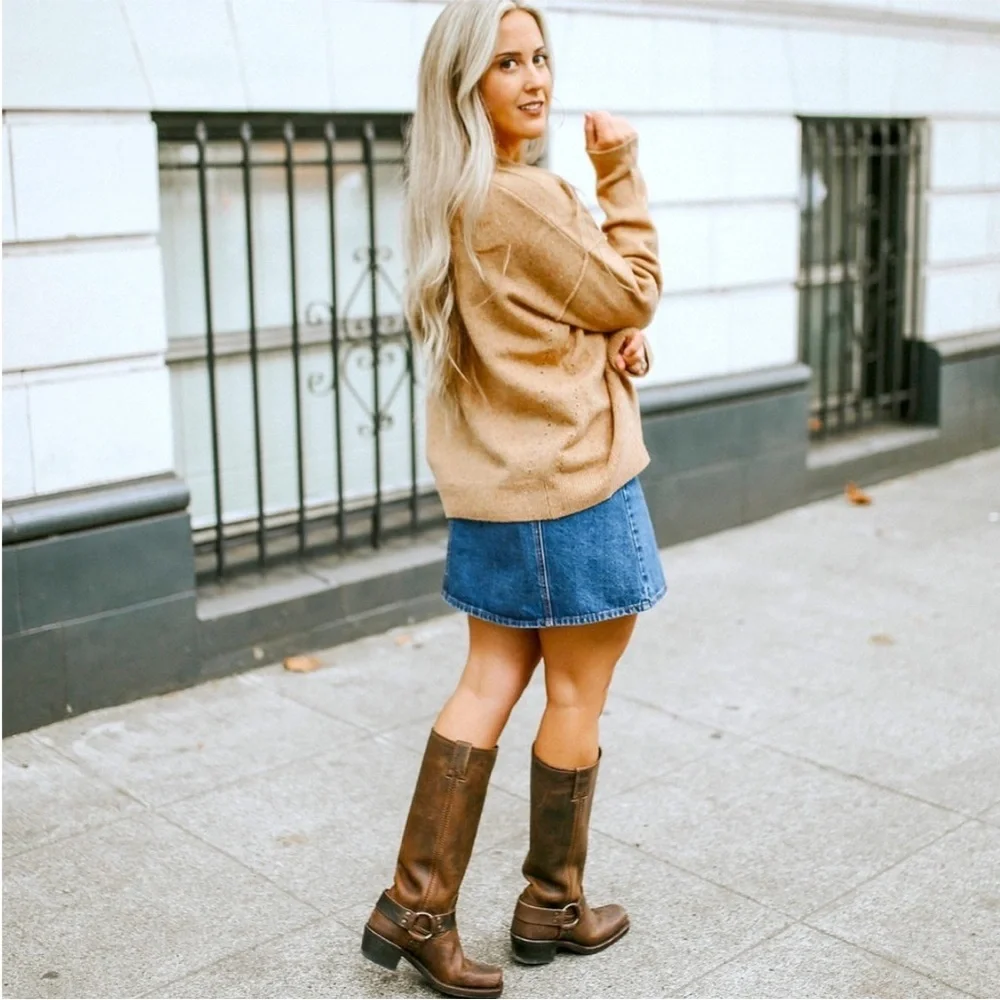 Nearly New! FRYE harness 15R boots pull on cowboy brown 8.5 tall 15 R knee high - Picture 9 of 14